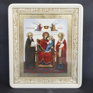 Киот под икону 33*40, с резьбой (белый, эмаль, патина)