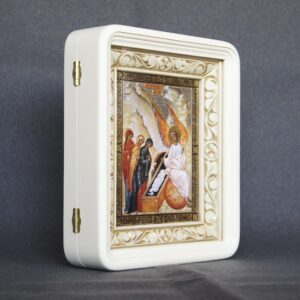 Киот под икону 17*21, с резьбой (белый, эмаль, патина)