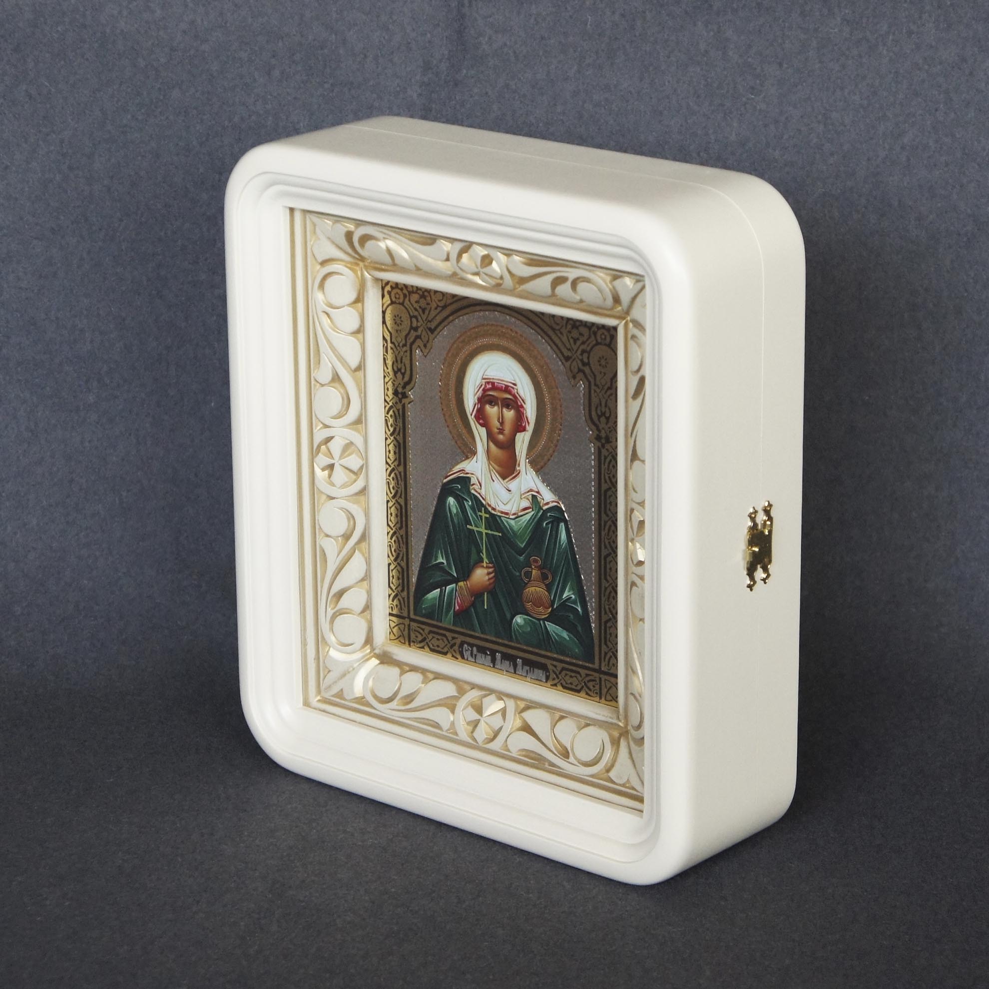 Киот под икону 13*16, с резьбой (белый, эмаль, патина)