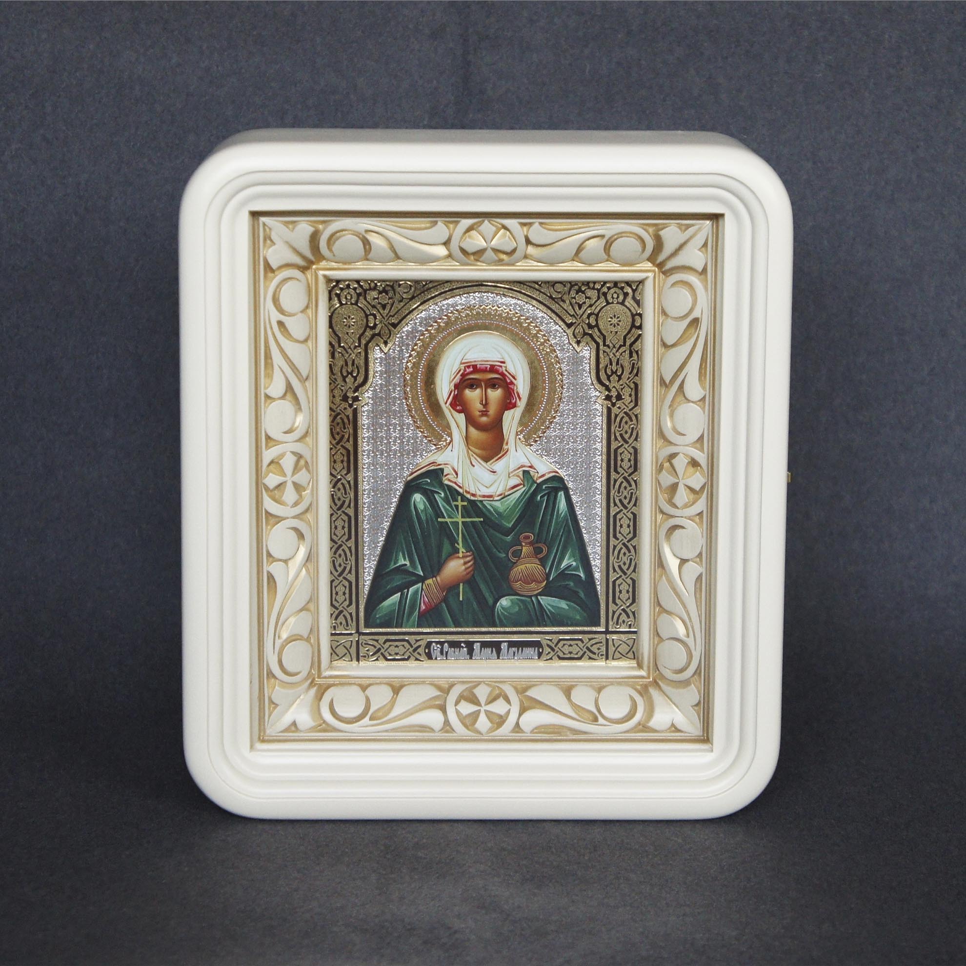 Киот под икону 13*16, с резьбой (белый, эмаль, патина)