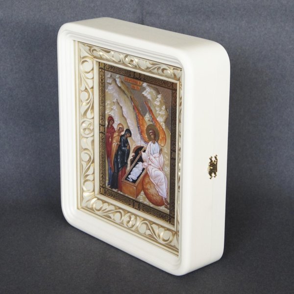 Киот под икону 17*21, с резьбой (белый, эмаль, патина)