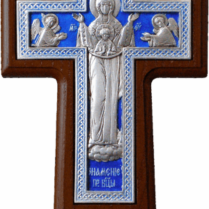 Крест на подставке "Богородица Знамение" (серебро/эмаль) Щ