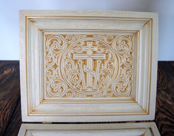 Мощевик дуб, резьба (белый, эмаль, патина) — изображение 5