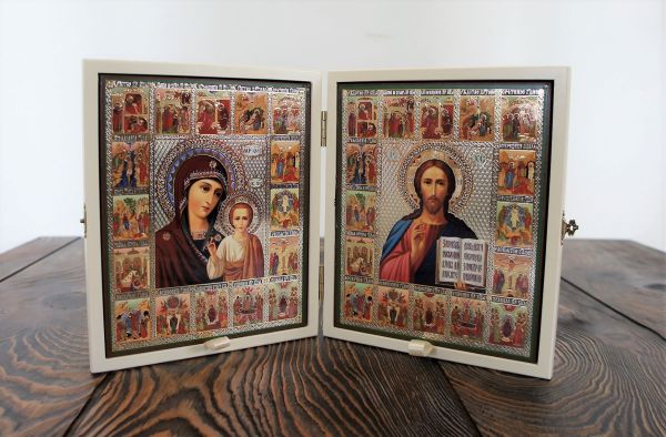 складень деревянный 17х21 с бархатом белый