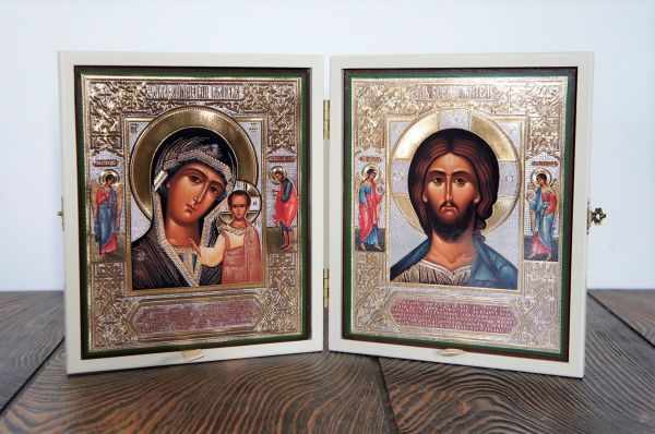 Складень деревянный 17х21 с резьбой (эмаль, патина)