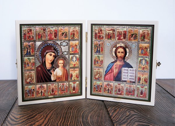 Складень деревянный 17х21 с резьбой (эмаль, патина)