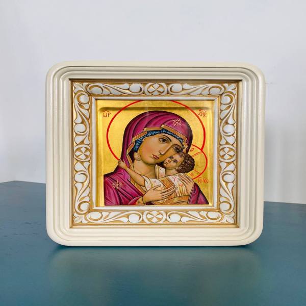 Киот под икону 15*18, с резьбой (белый, эмаль, патина)