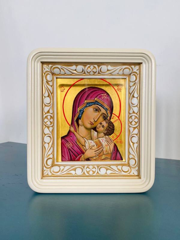 Киот под икону 15*18, с резьбой (белый, эмаль, патина)