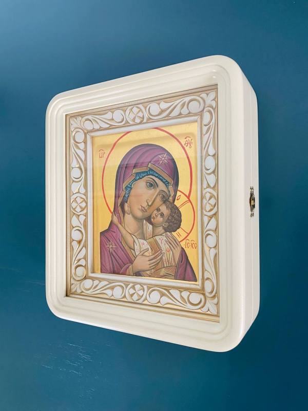 Киот под икону 15*18, с резьбой (белый, эмаль, патина) — изображение 3