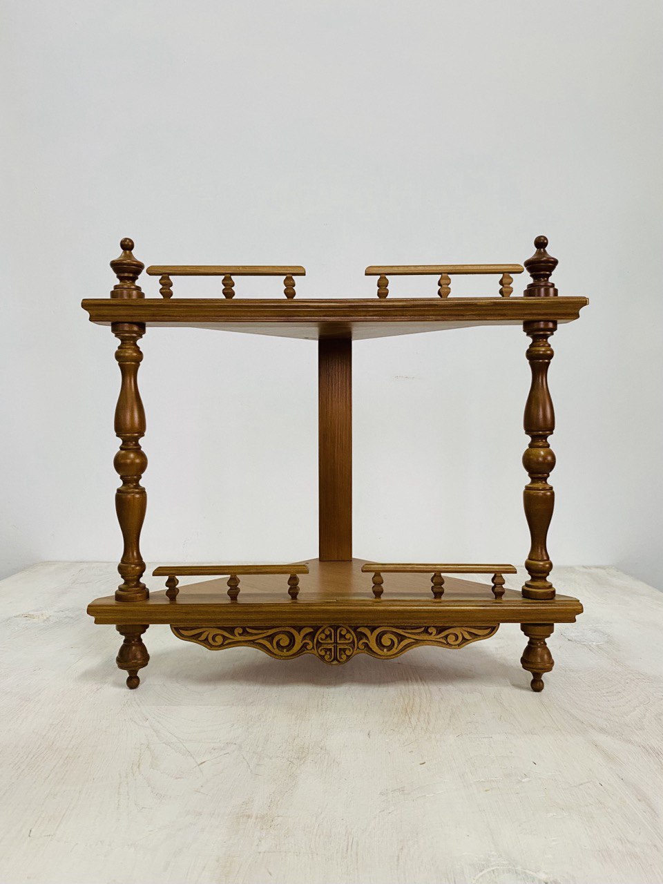 Полка угловая малая, двухъярусная (цвет - дуб) (О)