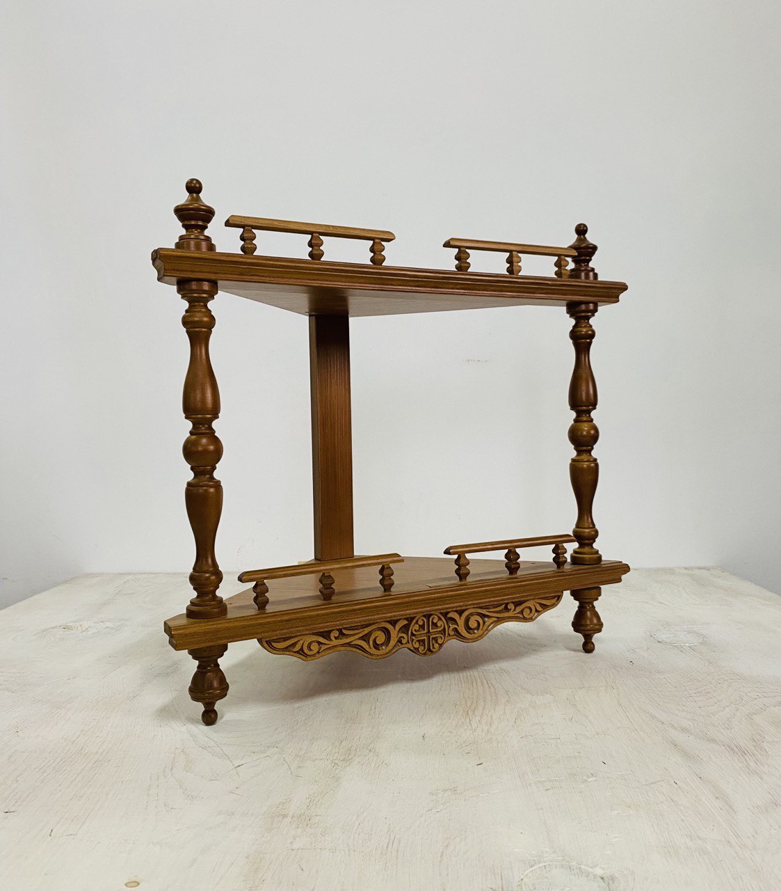 Полка угловая малая, двухъярусная (цвет - дуб) (О)