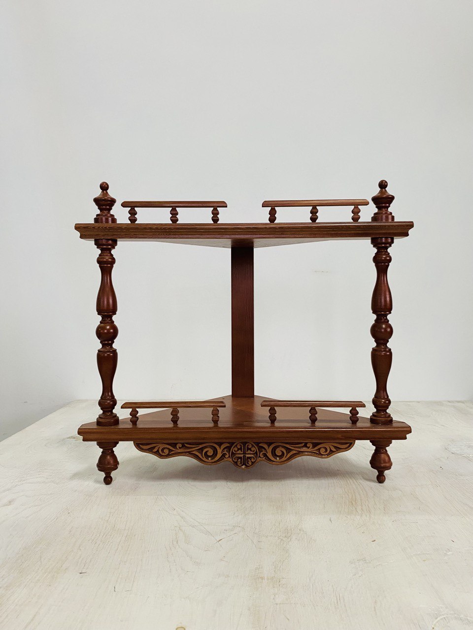 Полка угловая малая, двухъярусная (цвет - красное дерево) (О) — изображение 2